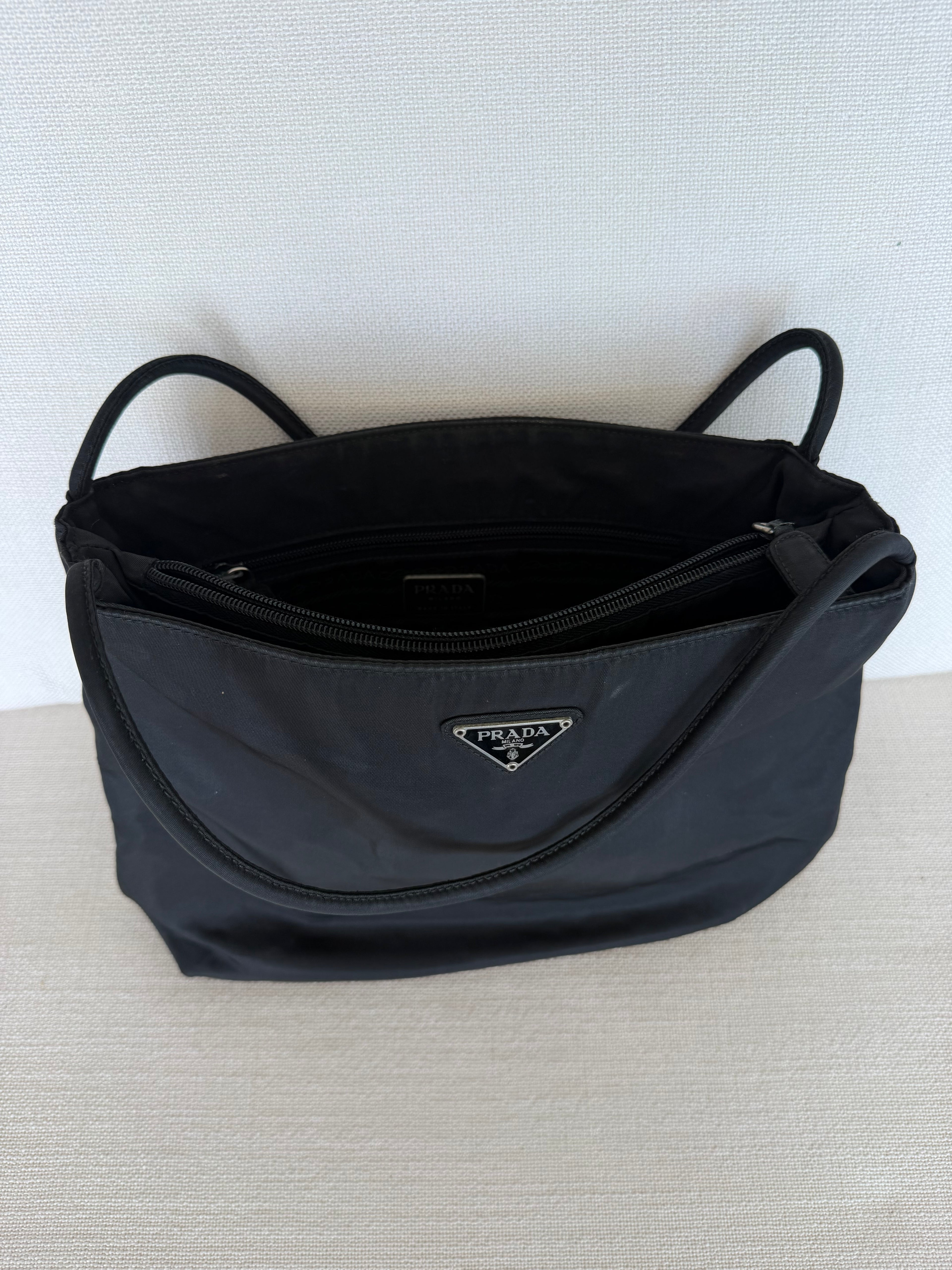 Prada Tote Bag Nylon Black Silver