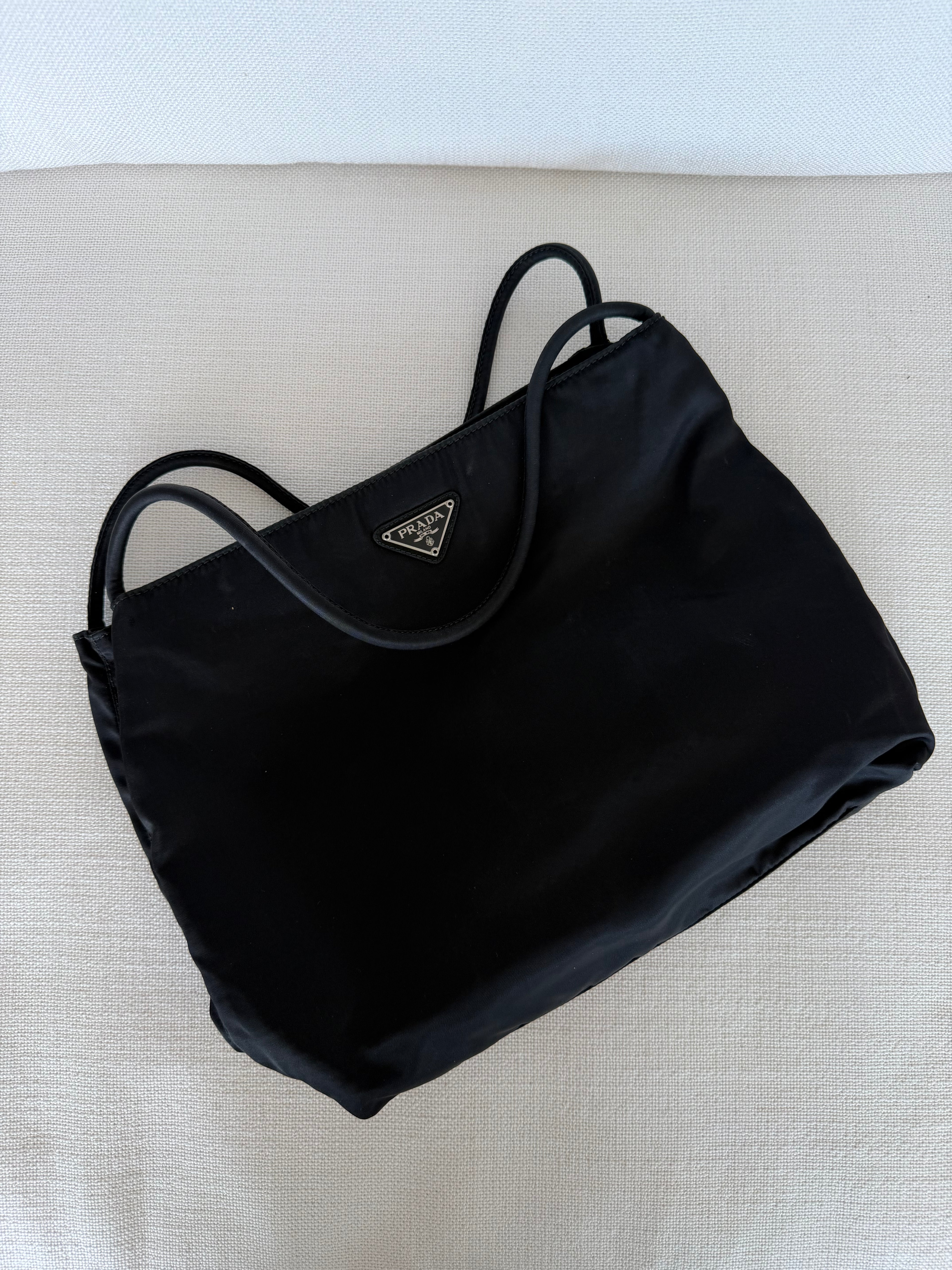 Prada Tote Bag Nylon Black Silver