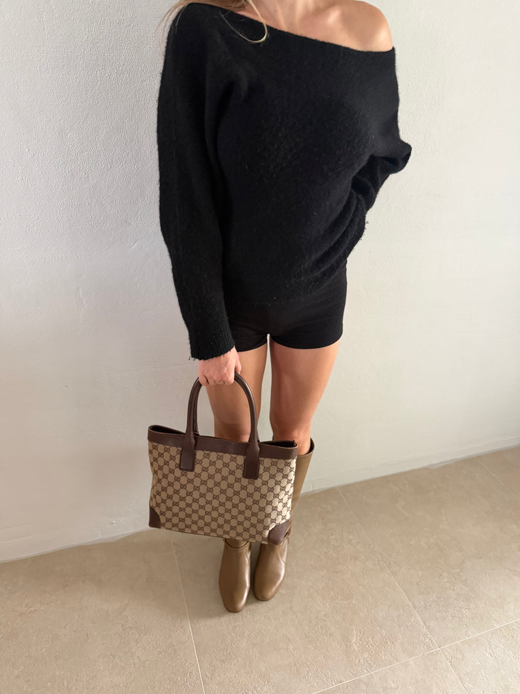 Gucci GG Canvas Tote Bag Beige Gold