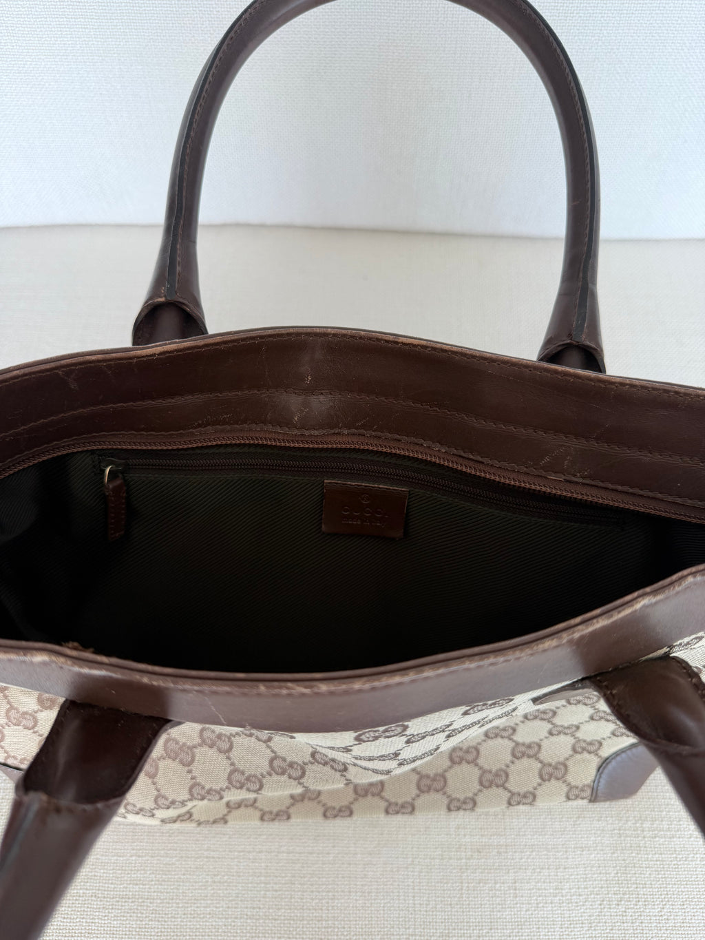 Gucci GG Canvas Tote Bag Beige Gold