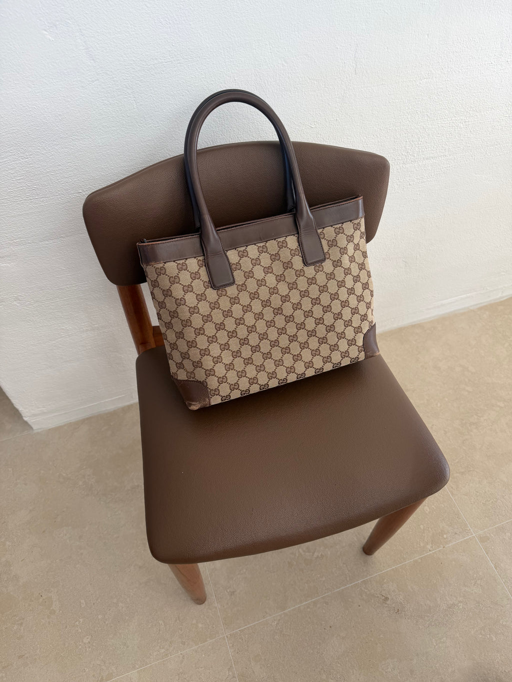 Gucci GG Canvas Tote Bag Beige Gold