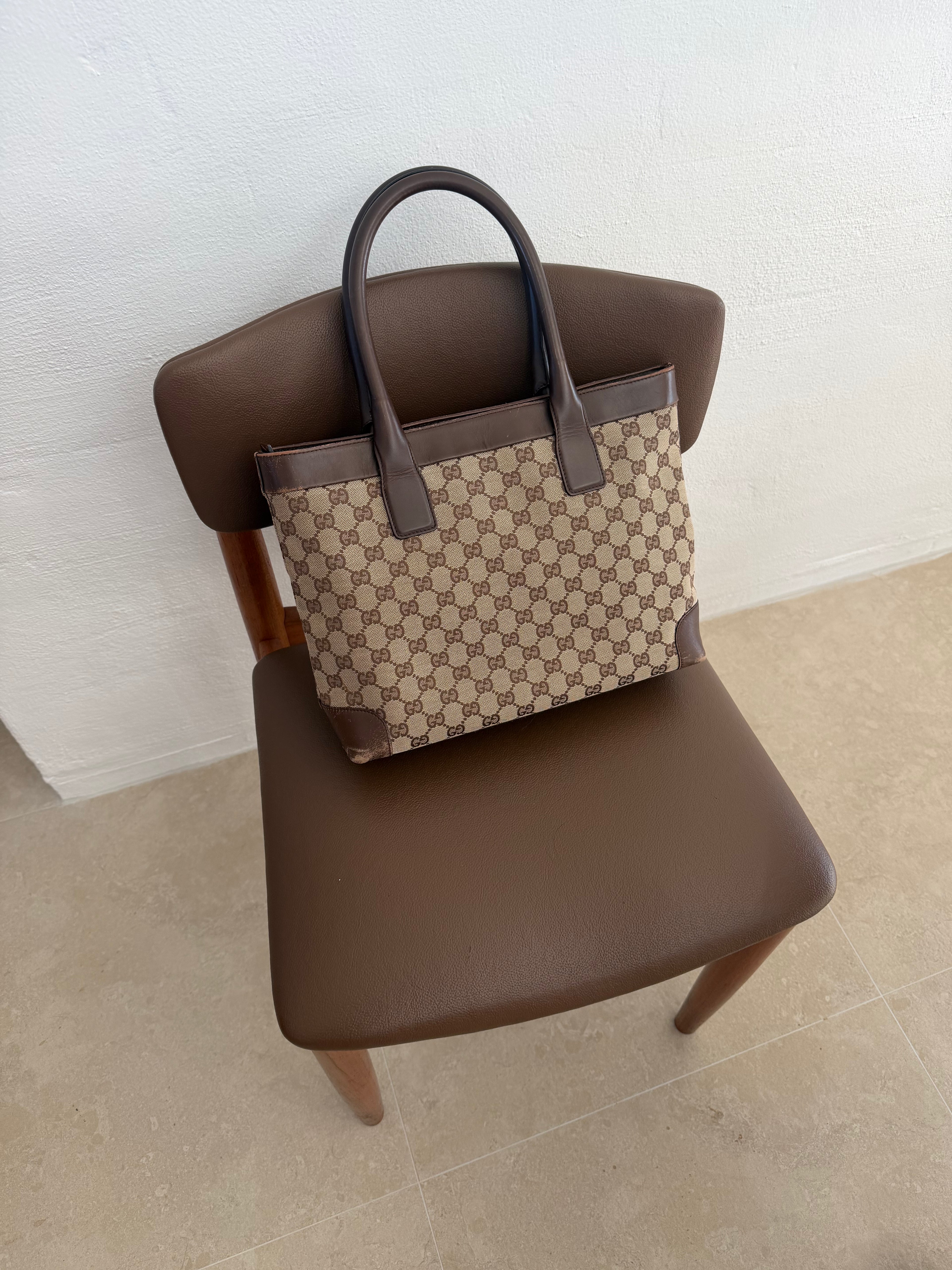Gucci GG Canvas Tote Bag Beige Gold