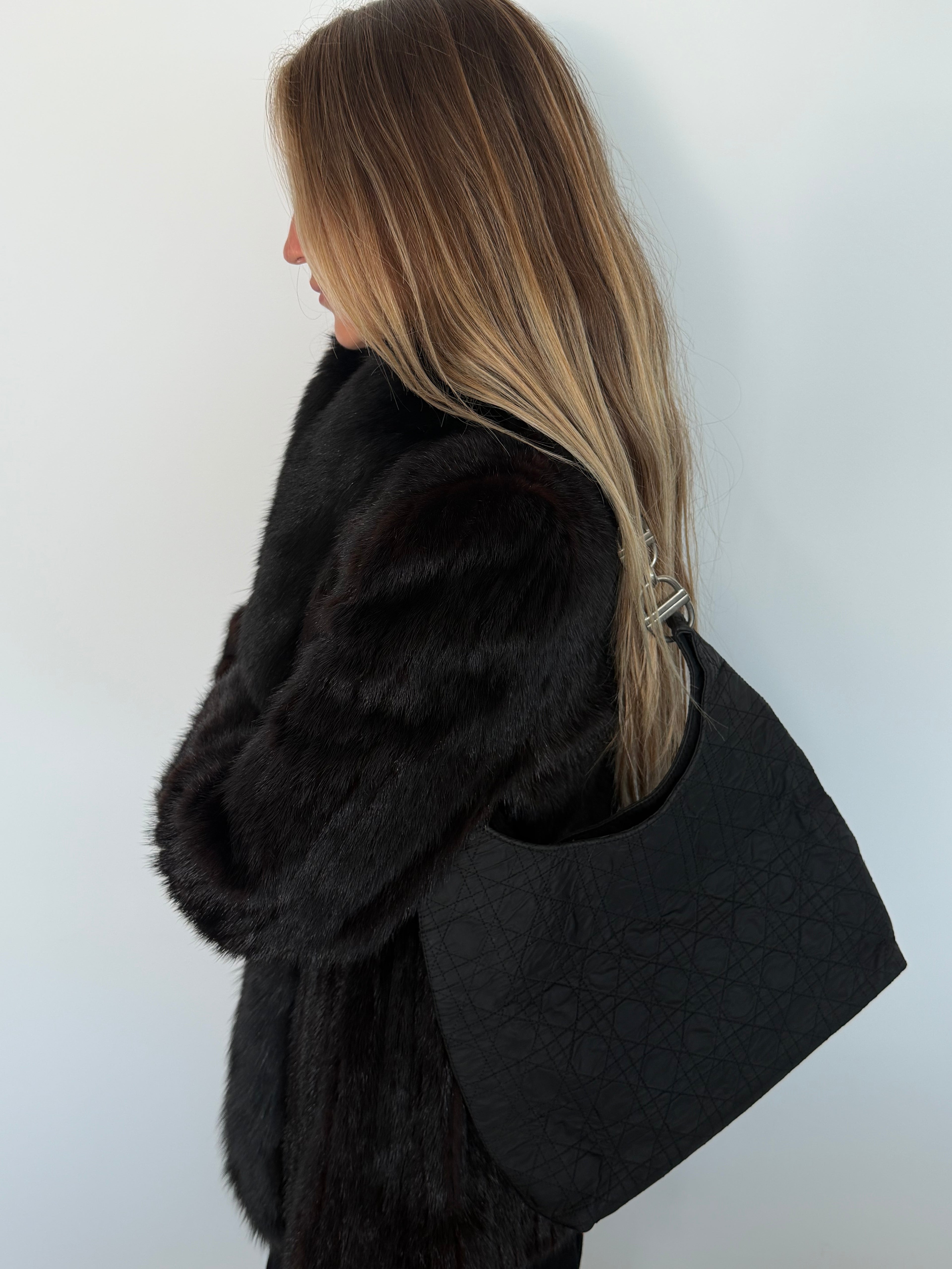 Dior Cannage Shoulder Bag Nylon Black