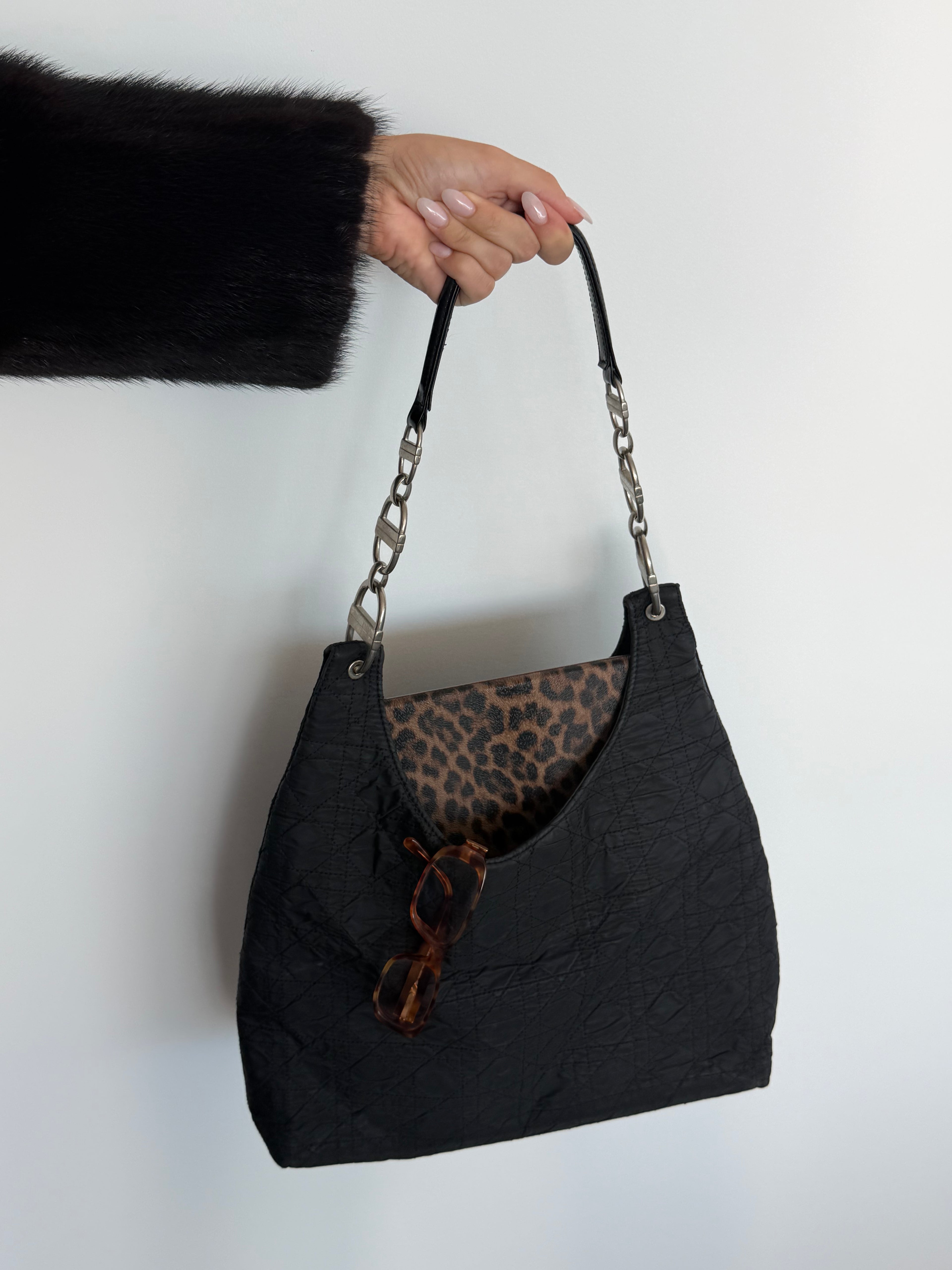 Dior Cannage Shoulder Bag Nylon Black