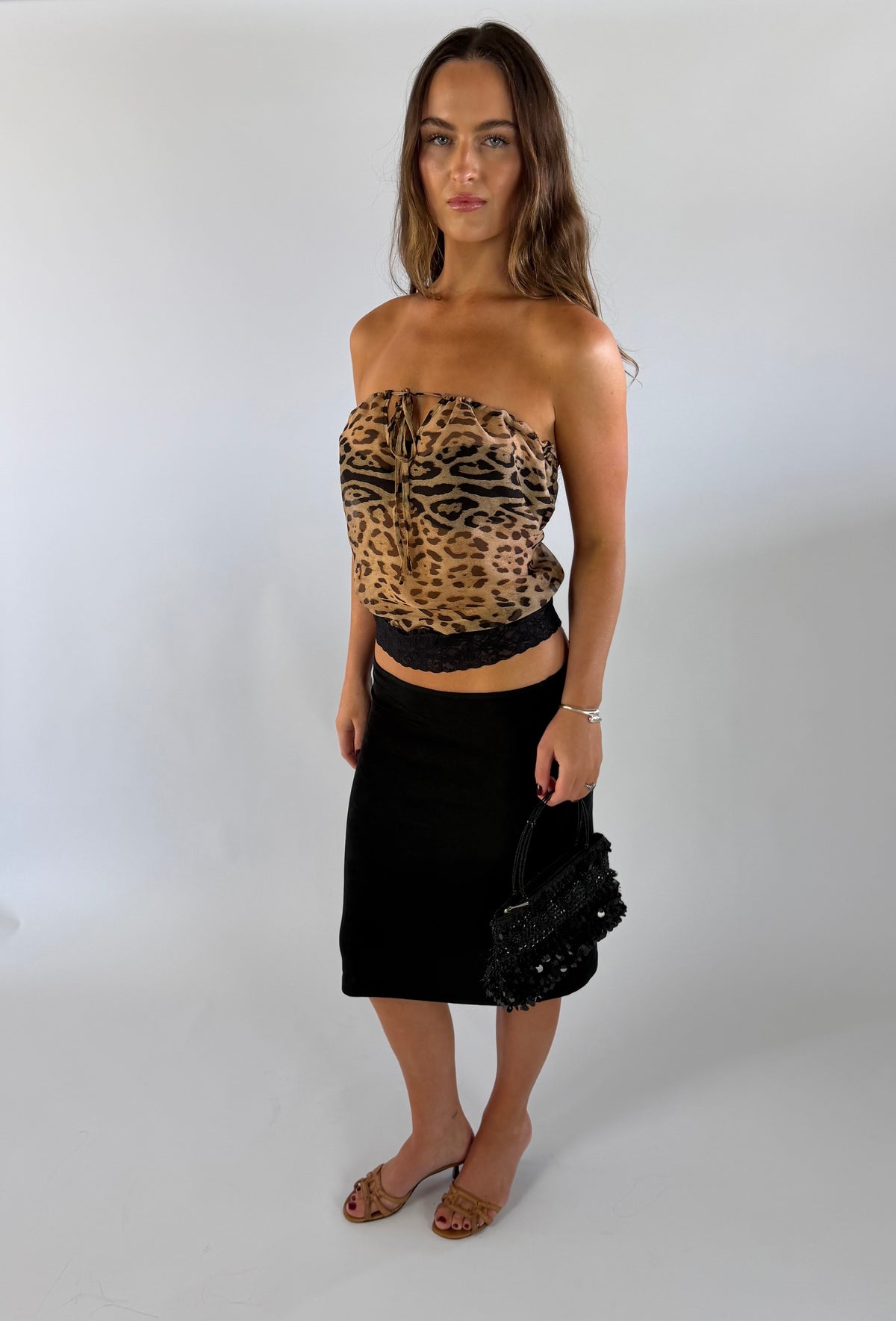 Leopard & lace strapless top